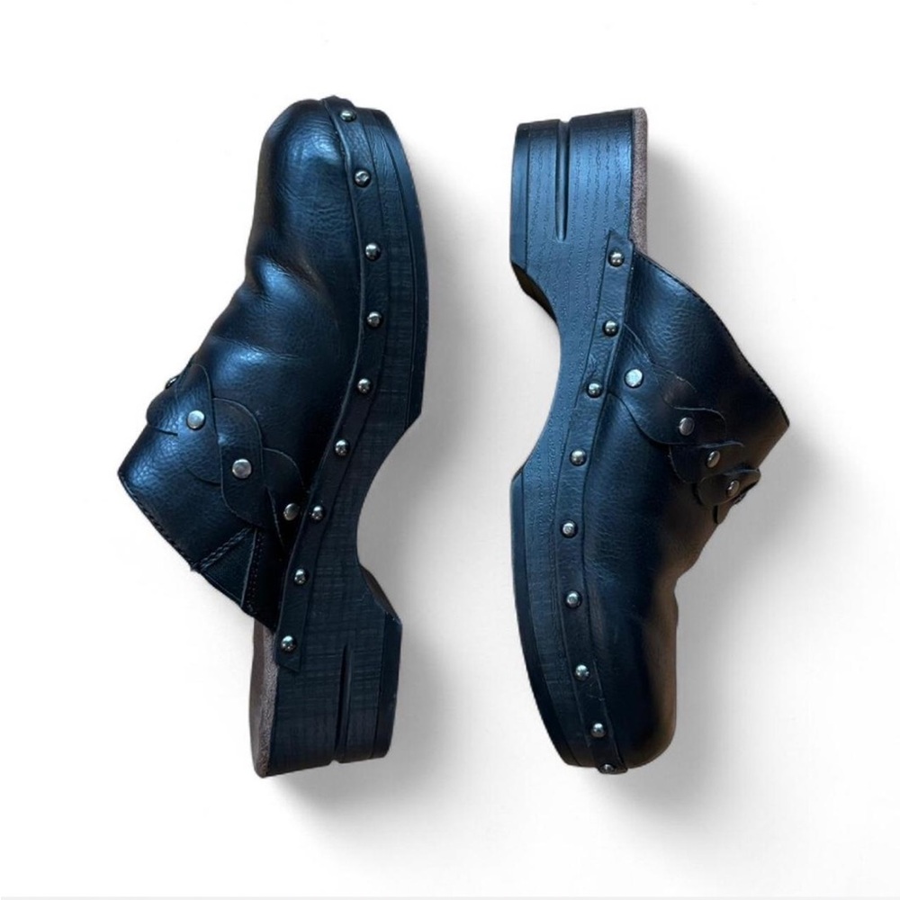 Studded Black Leather Clogs